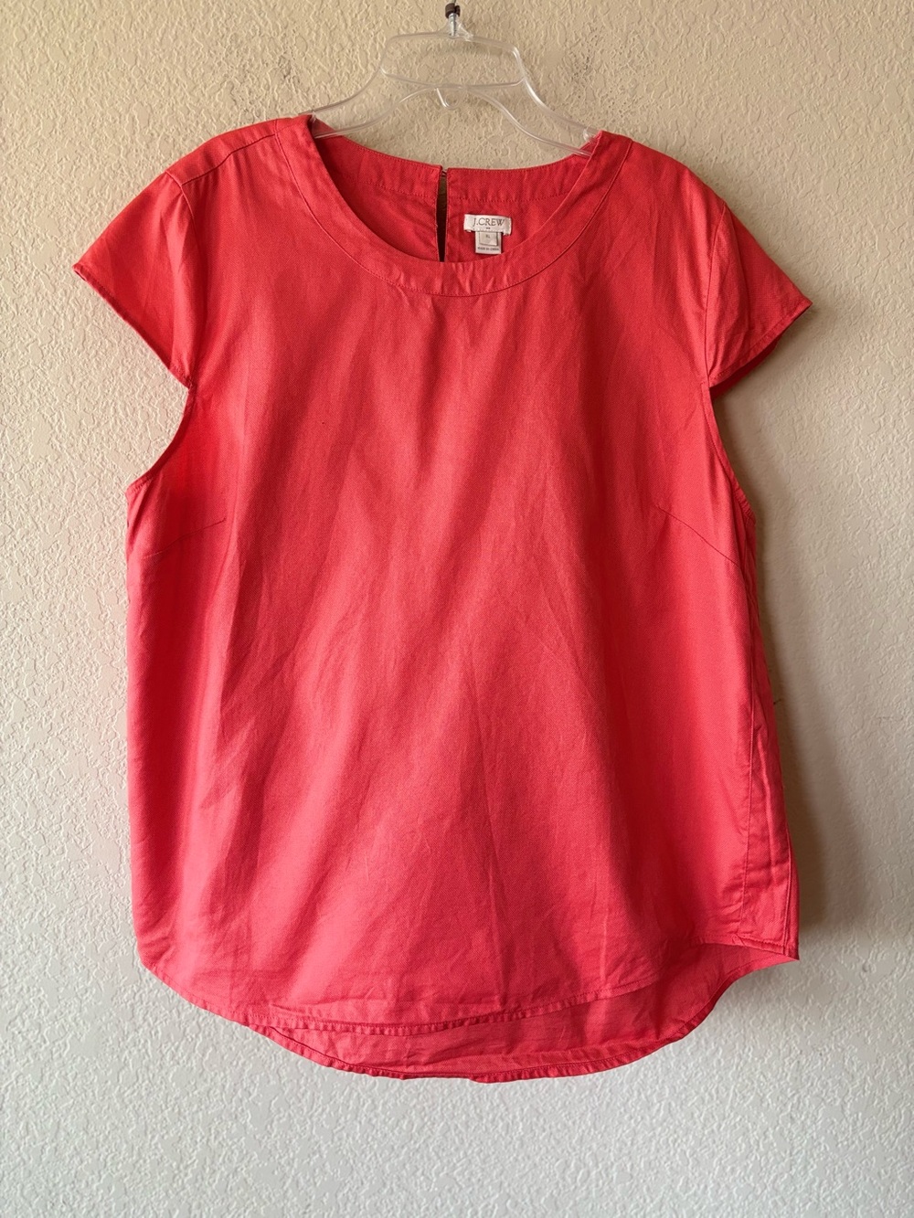 J.Crew‎ Coral Cap Sleeve Curved Hem Blouse XL 100% Cotton